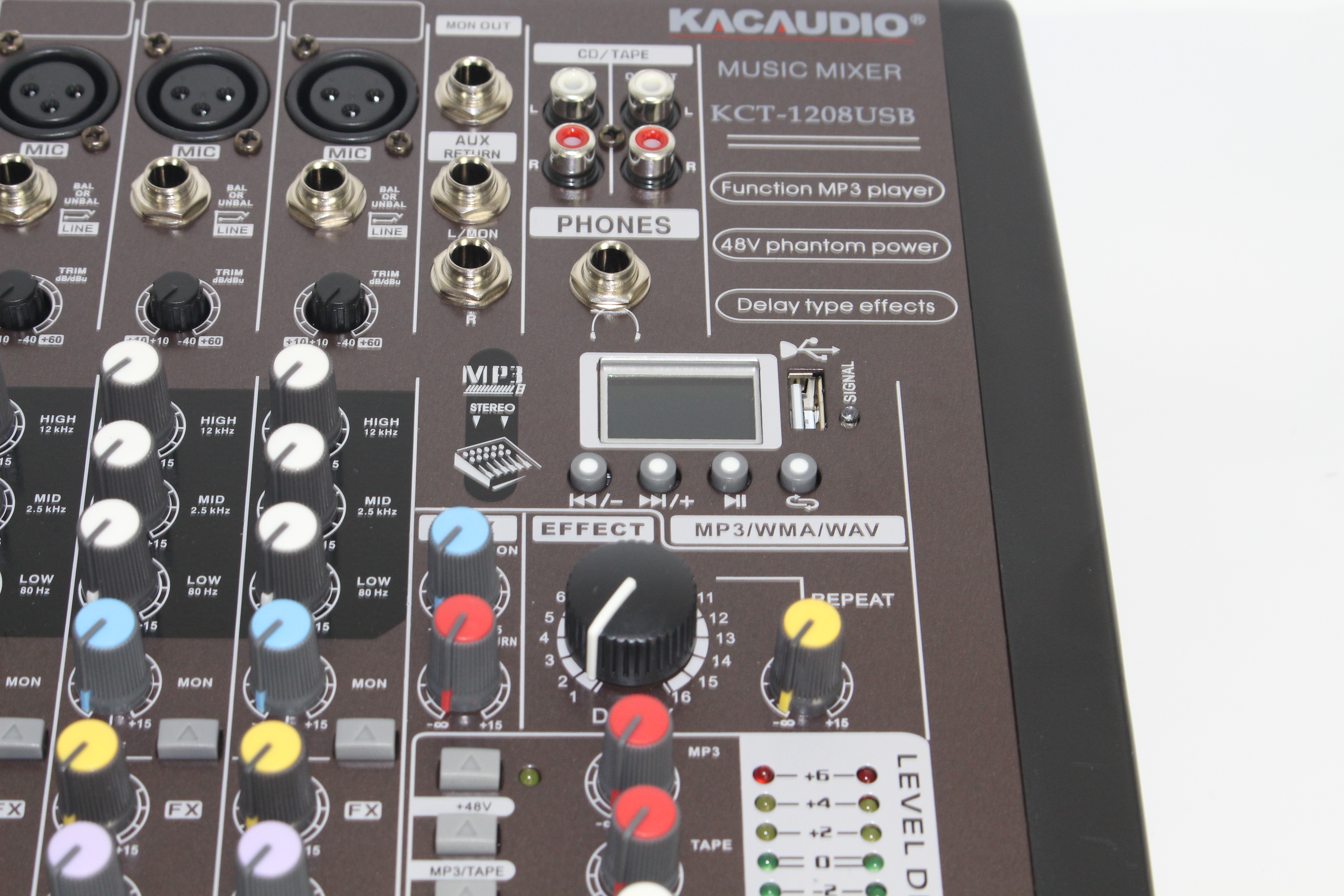 KCT-1206USB 6 Channel Professional Audio Mixer Built-in MP3 Player 48V Phantom Power 3-Band EQ Delay Repeat Effect 4 Bus Mixing Console