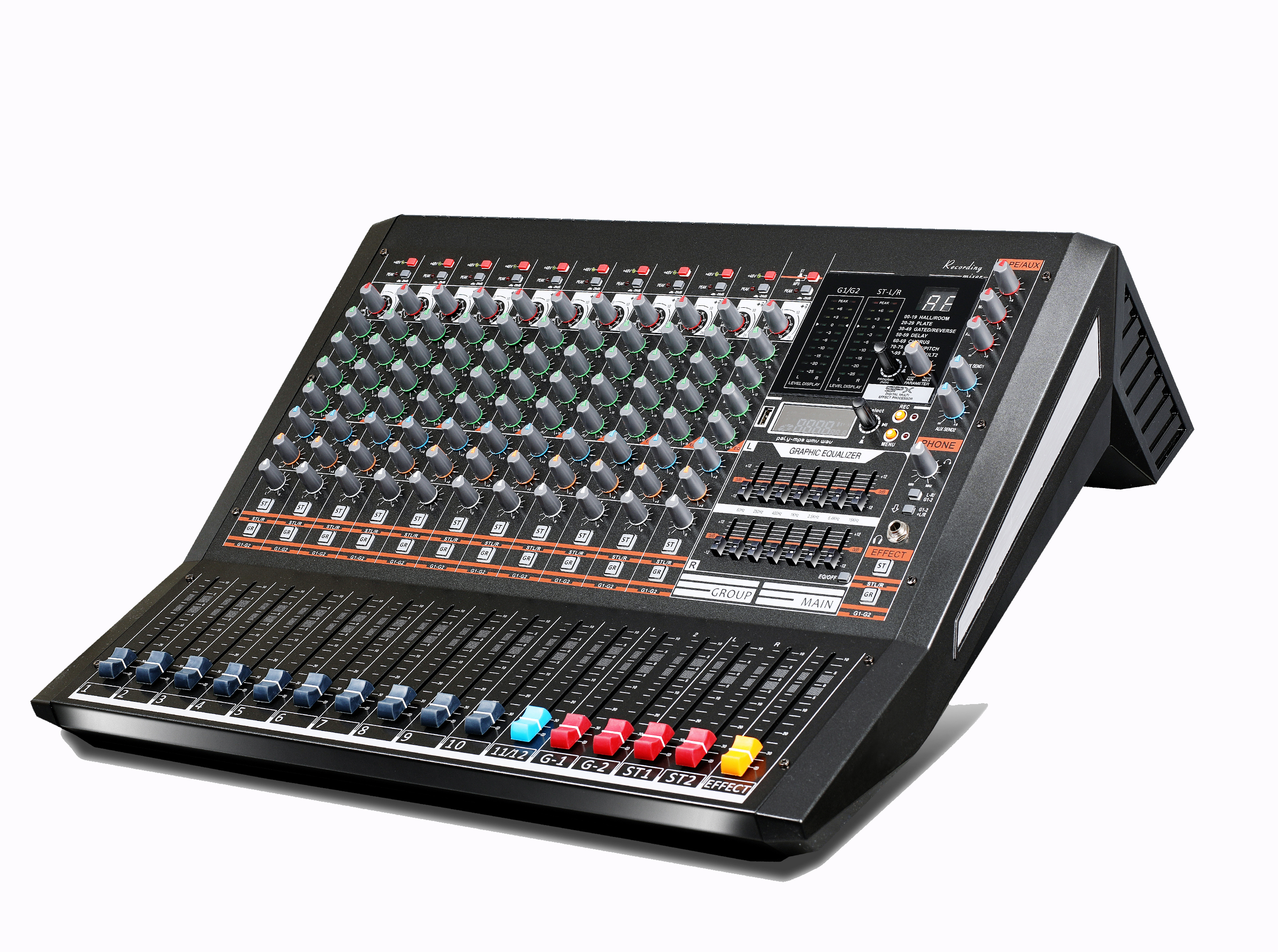 KCT-6012 12CH Studio Mixing Console 4 Band EQ AUX Send Return Long Stroke Fader Wide Voltage 80-240V Audio Mixer