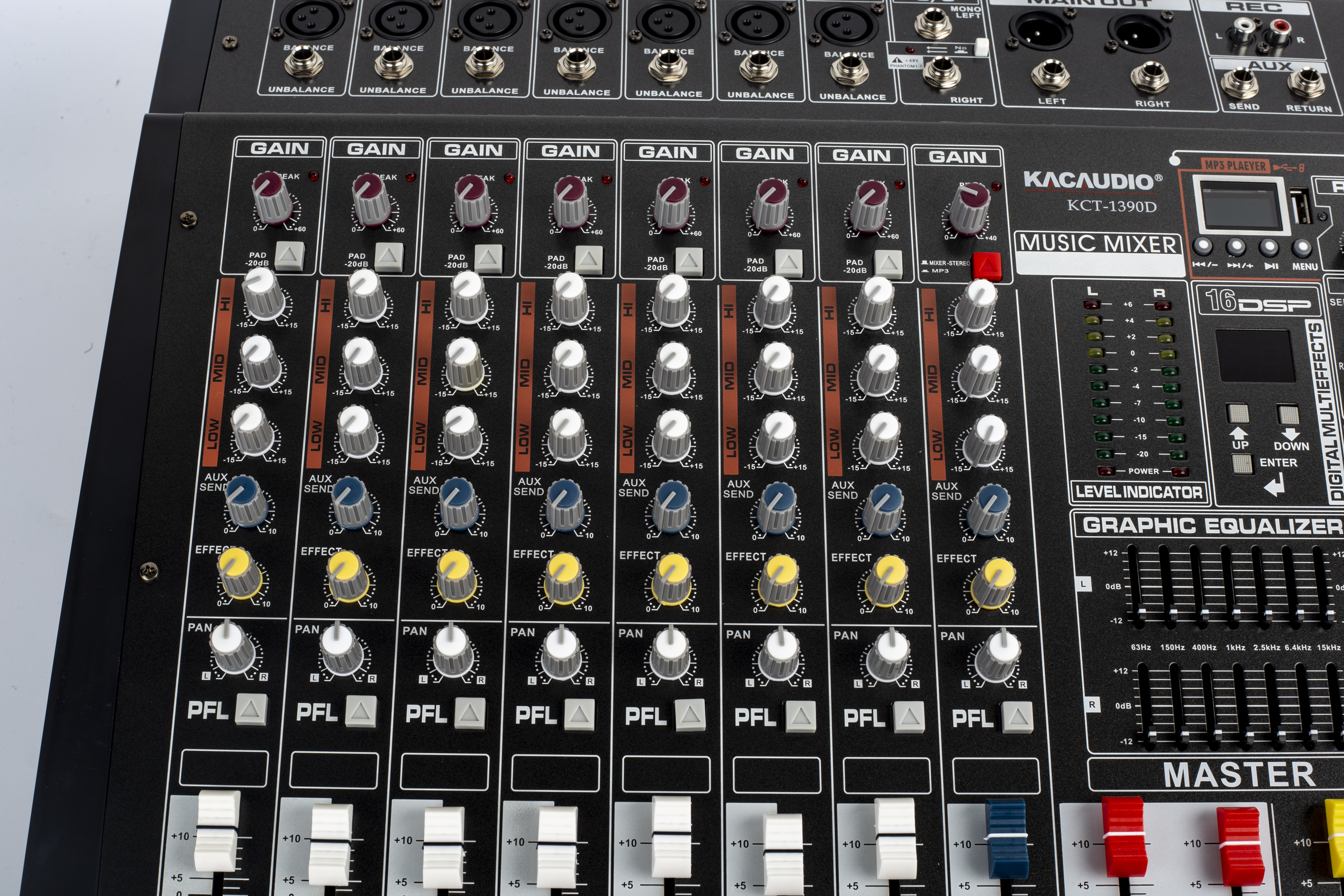 KCT-1390D 7 Channel Mixer Amplifier 2×350W Built-in 16 Digital Effects 48V Phantom Power MP3 Player