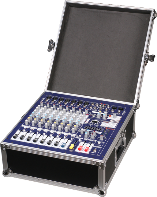KCT-1990DSP Flight Case Powered Mixer 7 Line Input 650W×2 4Ohm Built-in Delay Repeat Effect 48V Phantom Power