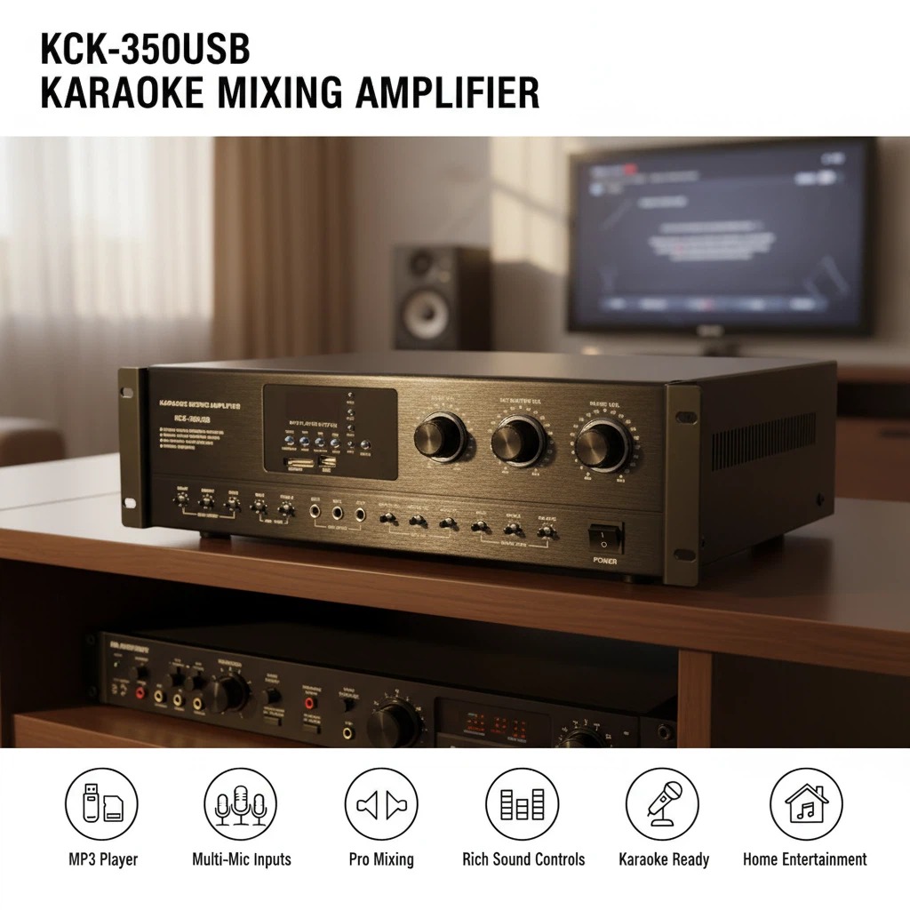 KCK-350USB Professional KTV Amplifier 350W+350W Independent Treble Mid Bass Echo Control