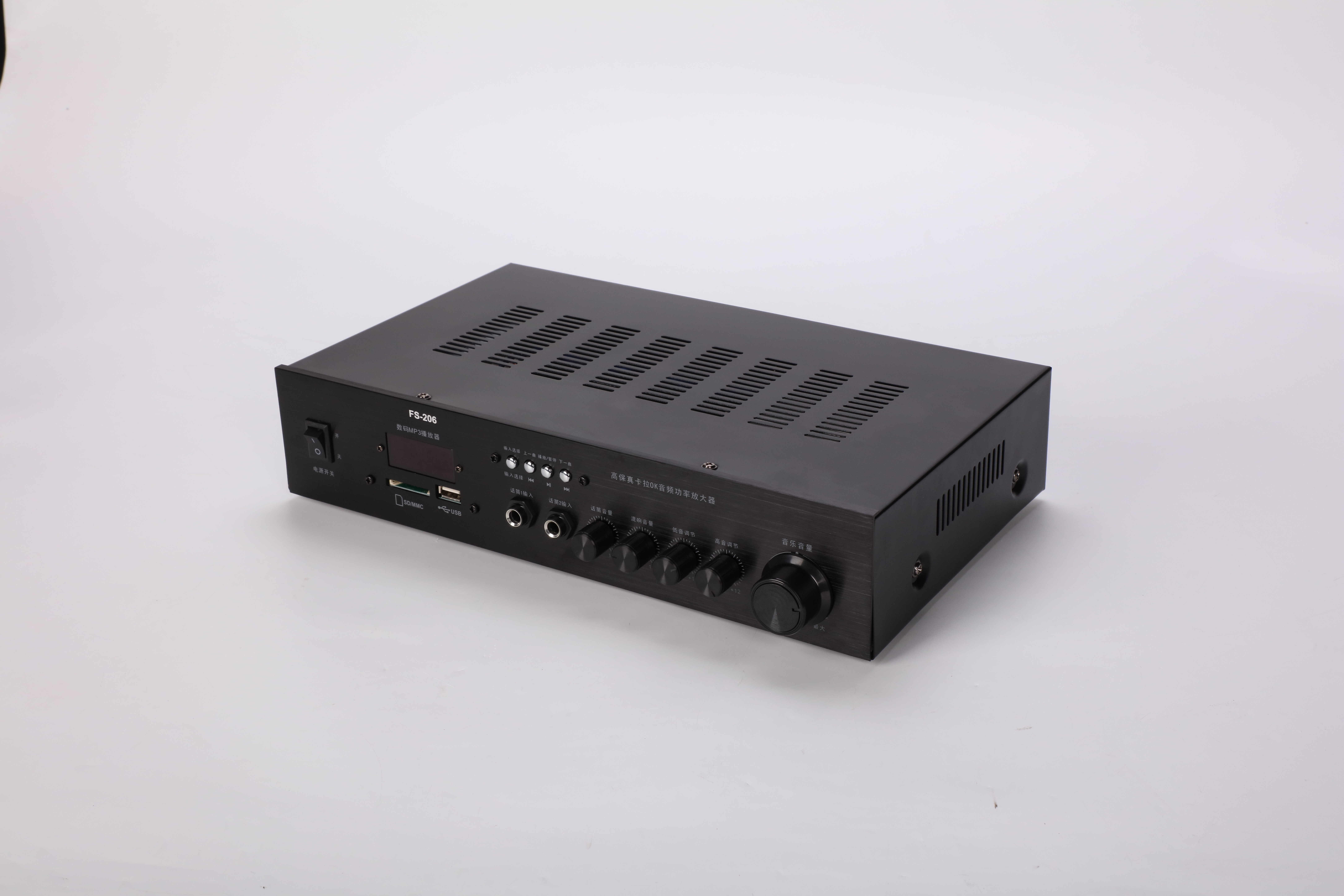 FS-206 Professional PA Amplifier with DSP Bluetooth FM USB 60W×2 Channel Audio Power Amplifier for Home KTV Meeting Room