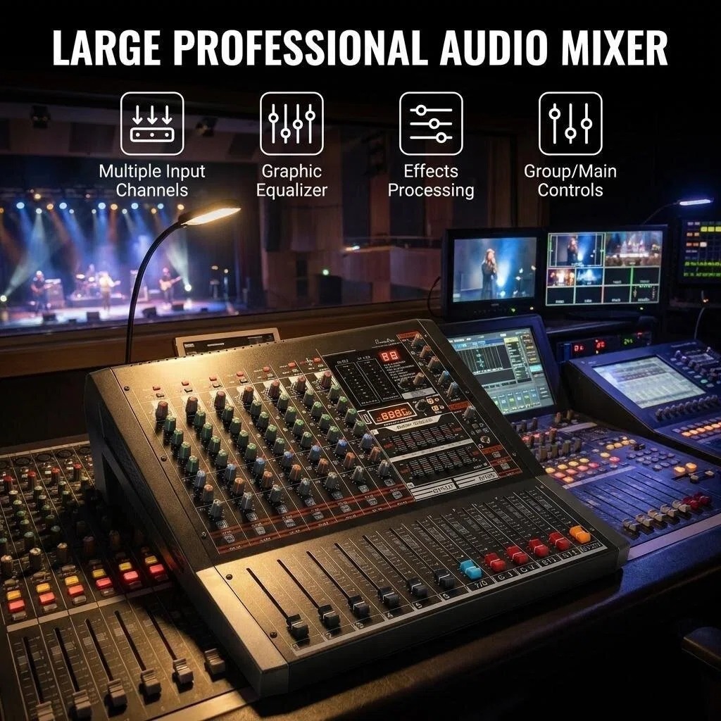 KCT-6080 8 Channel Professional Audio Mixer 2 Group 6 Bus Built-in MP3 Player Lexcoin Effect 48V Phantom Power 7 Band Graphic EQ Mixing Console