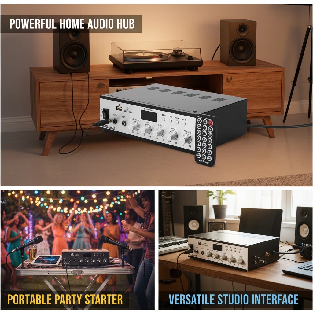 JBHKJ M-60USB 60W Professional PA Power Amplifier Class D 70V/100V 4-16 Ohm USB FM Home School Audio Amplifier