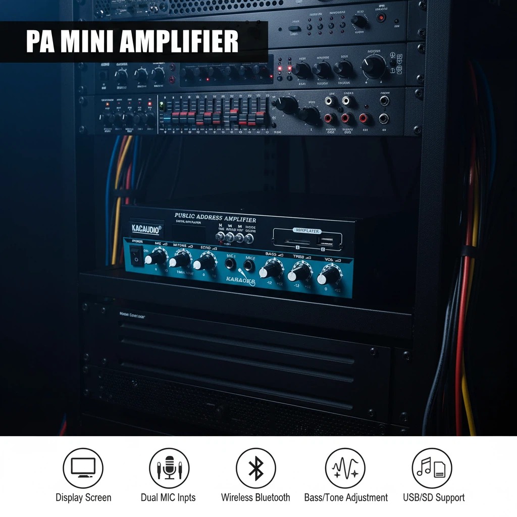 60W Mini Karaoke Power Amplifier 2 Channel Mic Input Stereo Audio Mixer Amplifier Home PA System Receiver