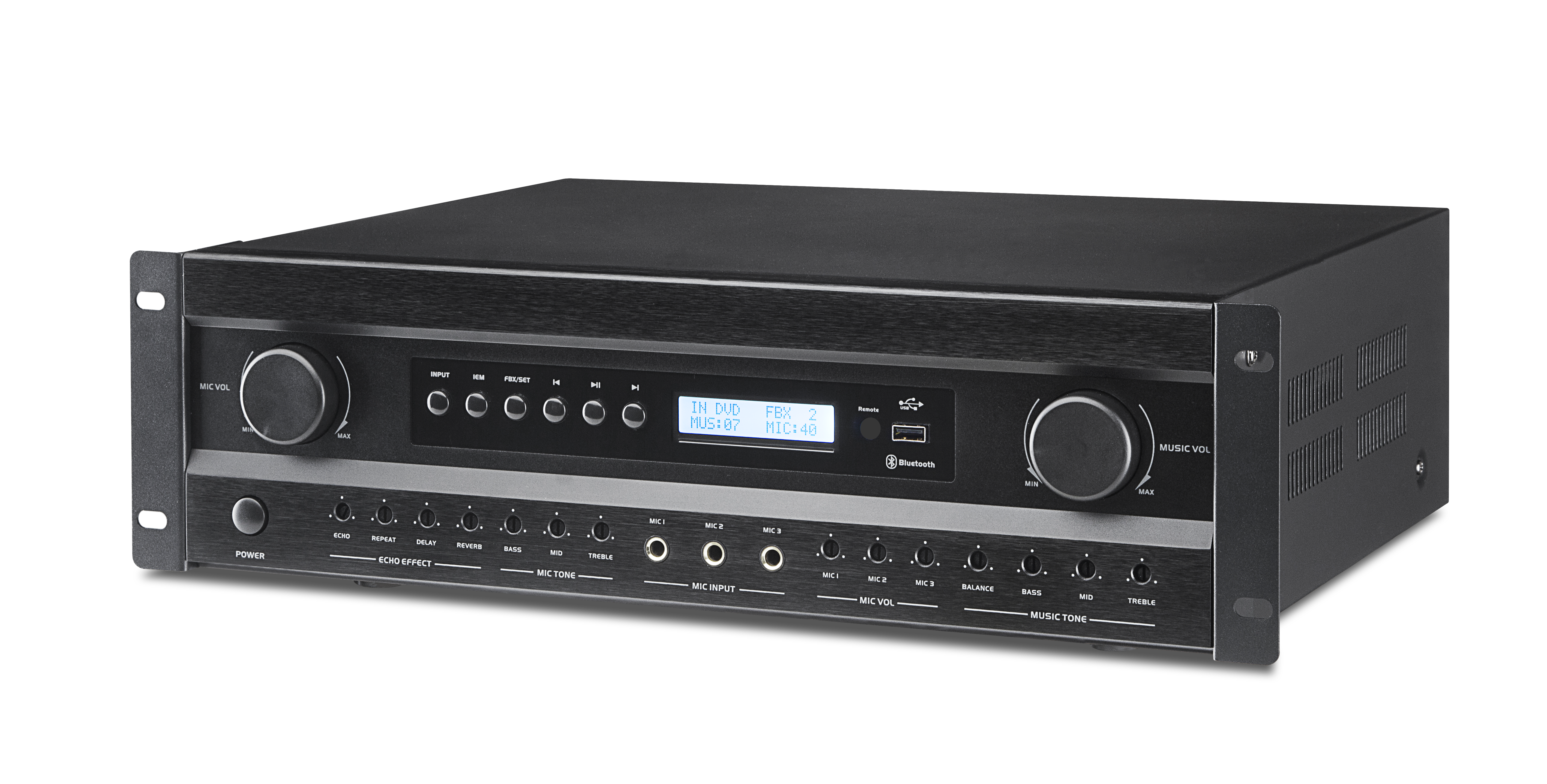 KCK-8200 2×200W Professional Karaoke Power Amplifier 3U Chassis DSP Digital Reverberation Bluetooth 5.0 Optical Coaxial ARC USB SD Microphone Anti-Howling Amplifier