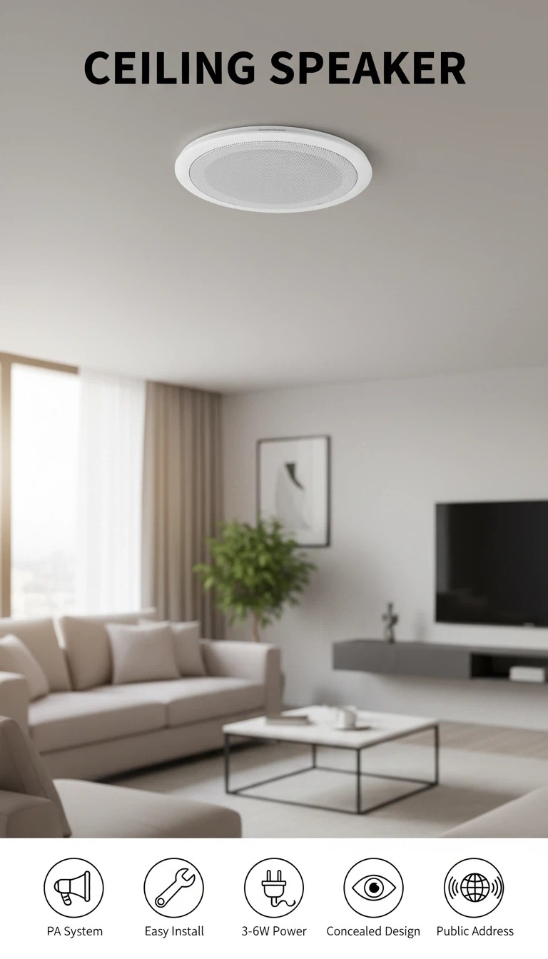 Fixed Resistance Ceiling Speaker HiFi 818 6.5 Inch 60W Full Range Public Address System Home Theatre Background Music