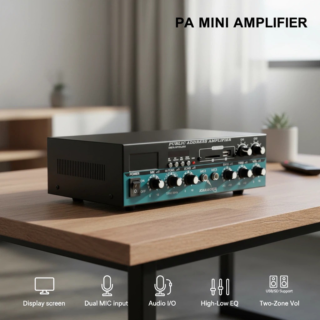FS-206 60W*2 Professional PA Power Amplifier DSP BT FM USB Audio Amplifier for Home KTV