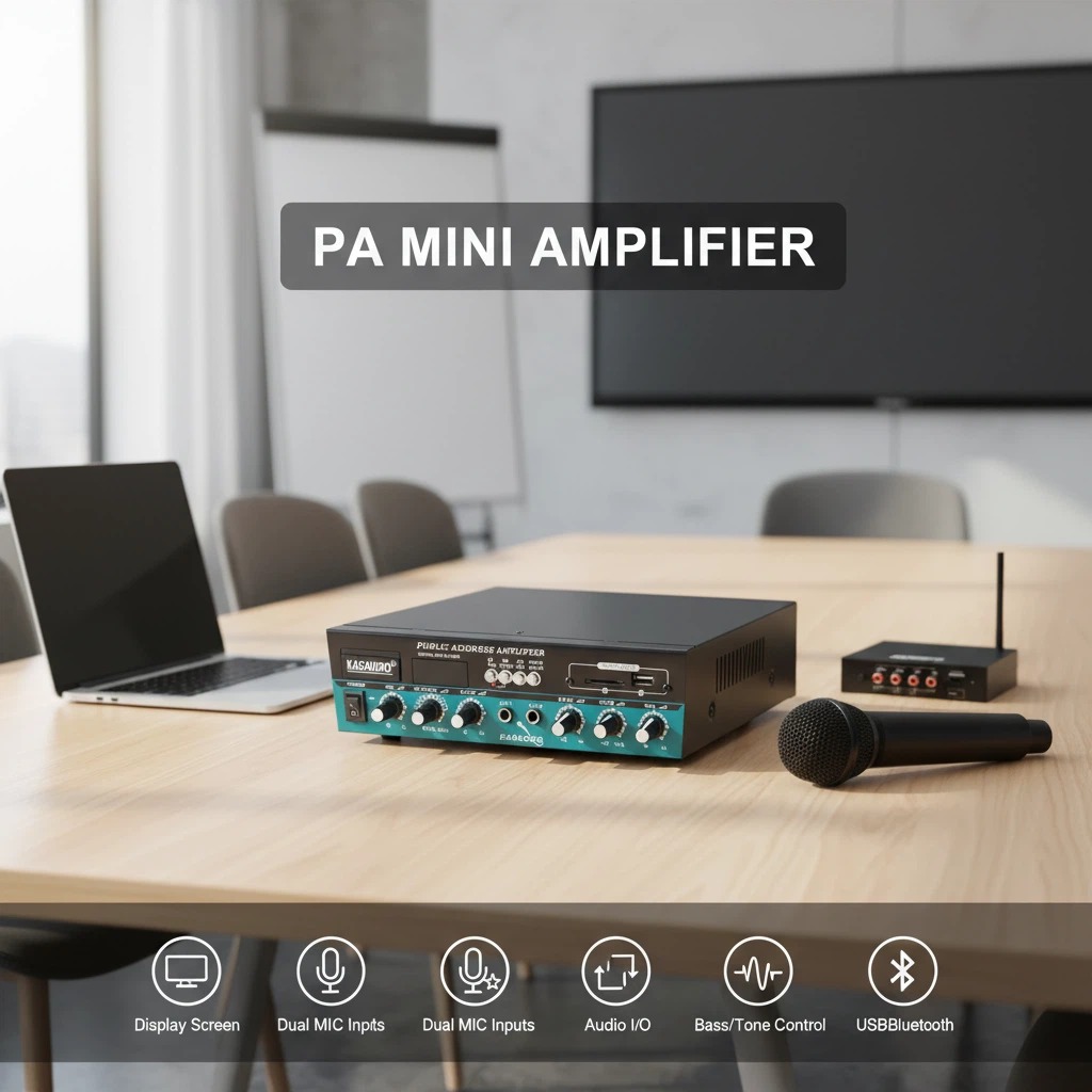 60W Mini Karaoke Power Amplifier 2 Channel Mic Input Stereo Audio Mixer Amplifier Home PA System Receiver