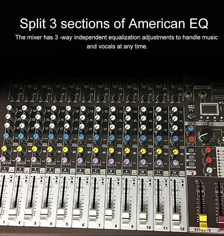 Professional 12-Channel Audio Mixing Console KCT-1212USB With AUX Send Return Stereo Record Output Monitor Function