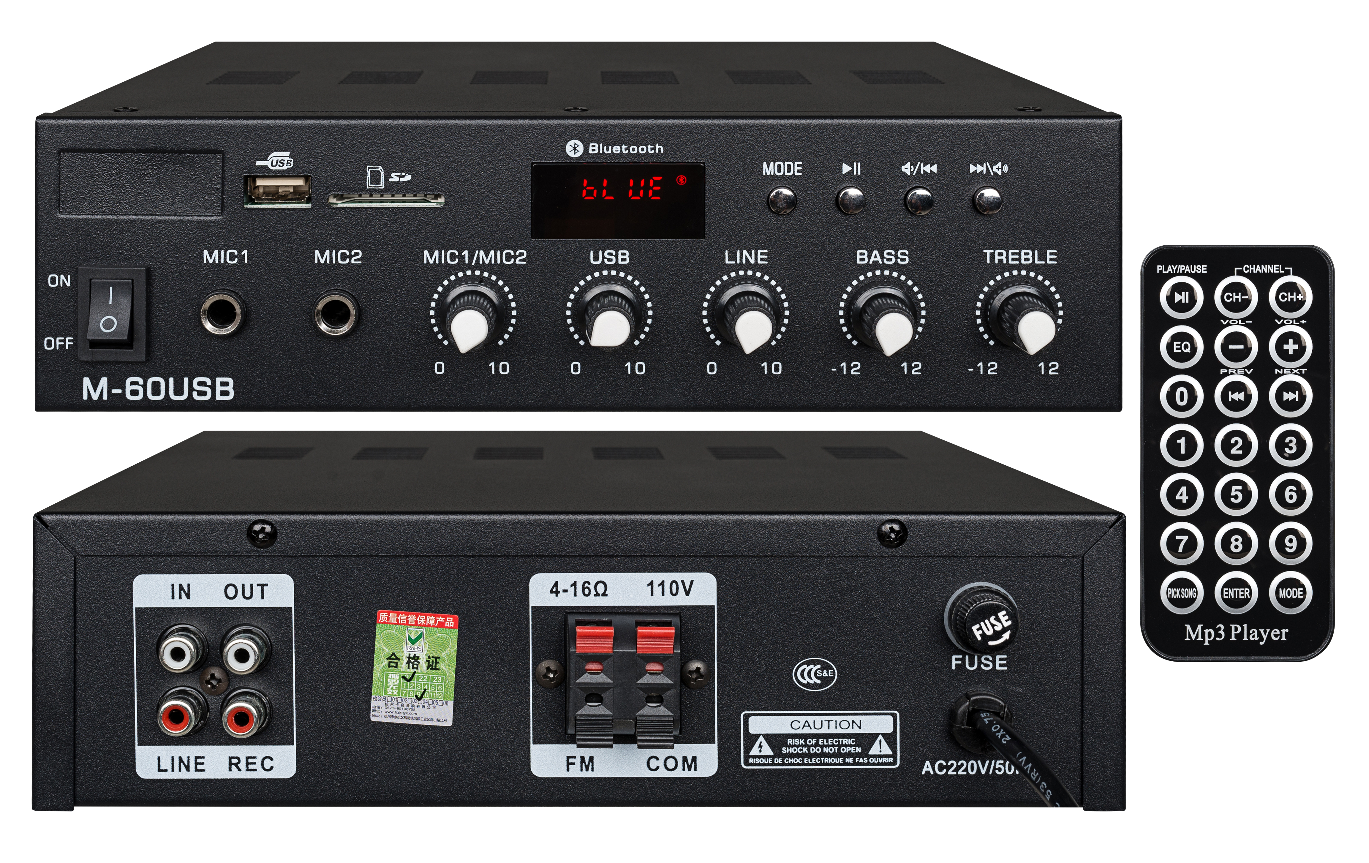 JBHKJ FM-60USB 60W/120W Class D Power Amplifier 70V 100V Public Address PA Amplifier HIFI Stereo with USB FM Mic Input