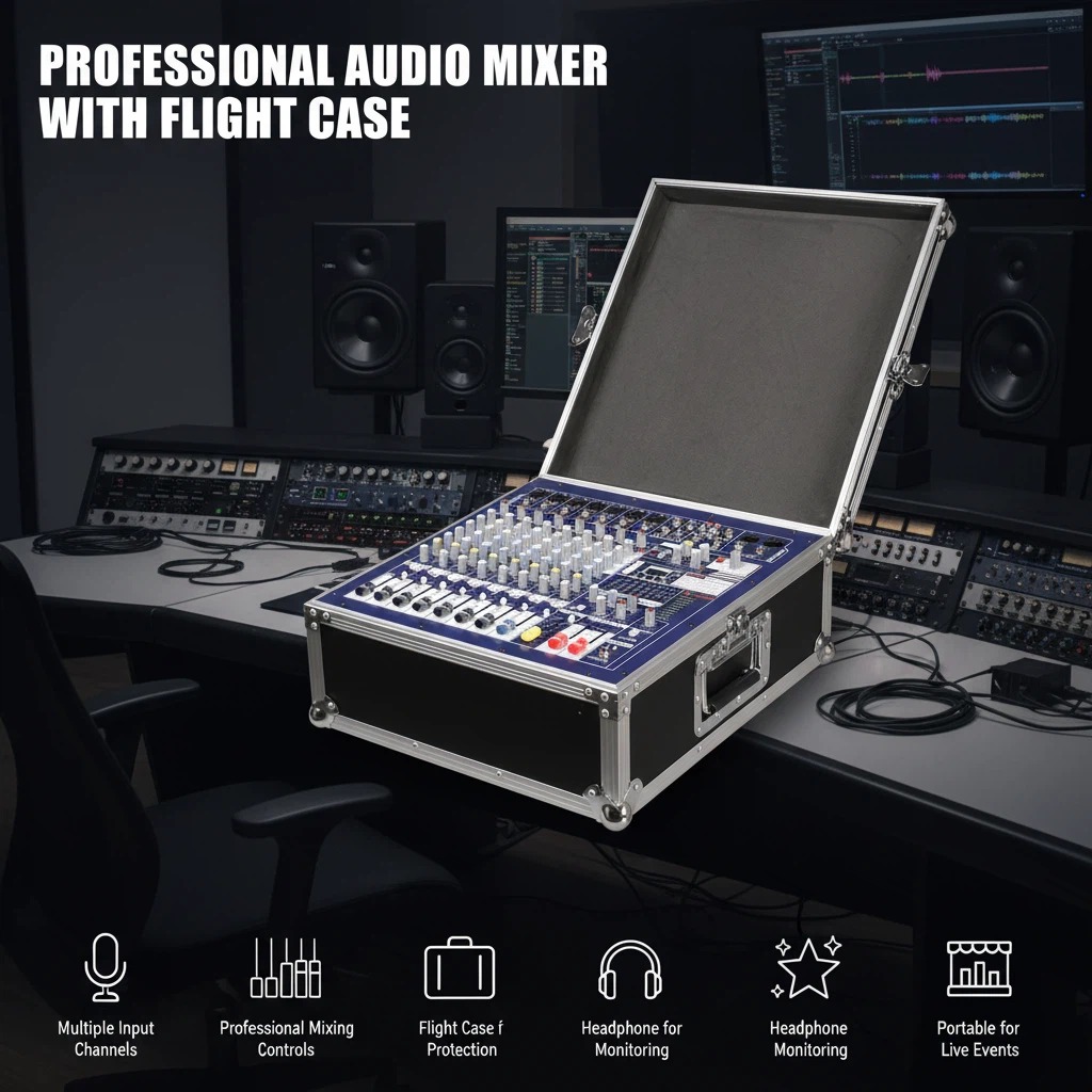 KCT-1990DSP Flight Case Powered Mixer 7 Line Input 650W×2 4Ohm Built-in Delay Repeat Effect 48V Phantom Power