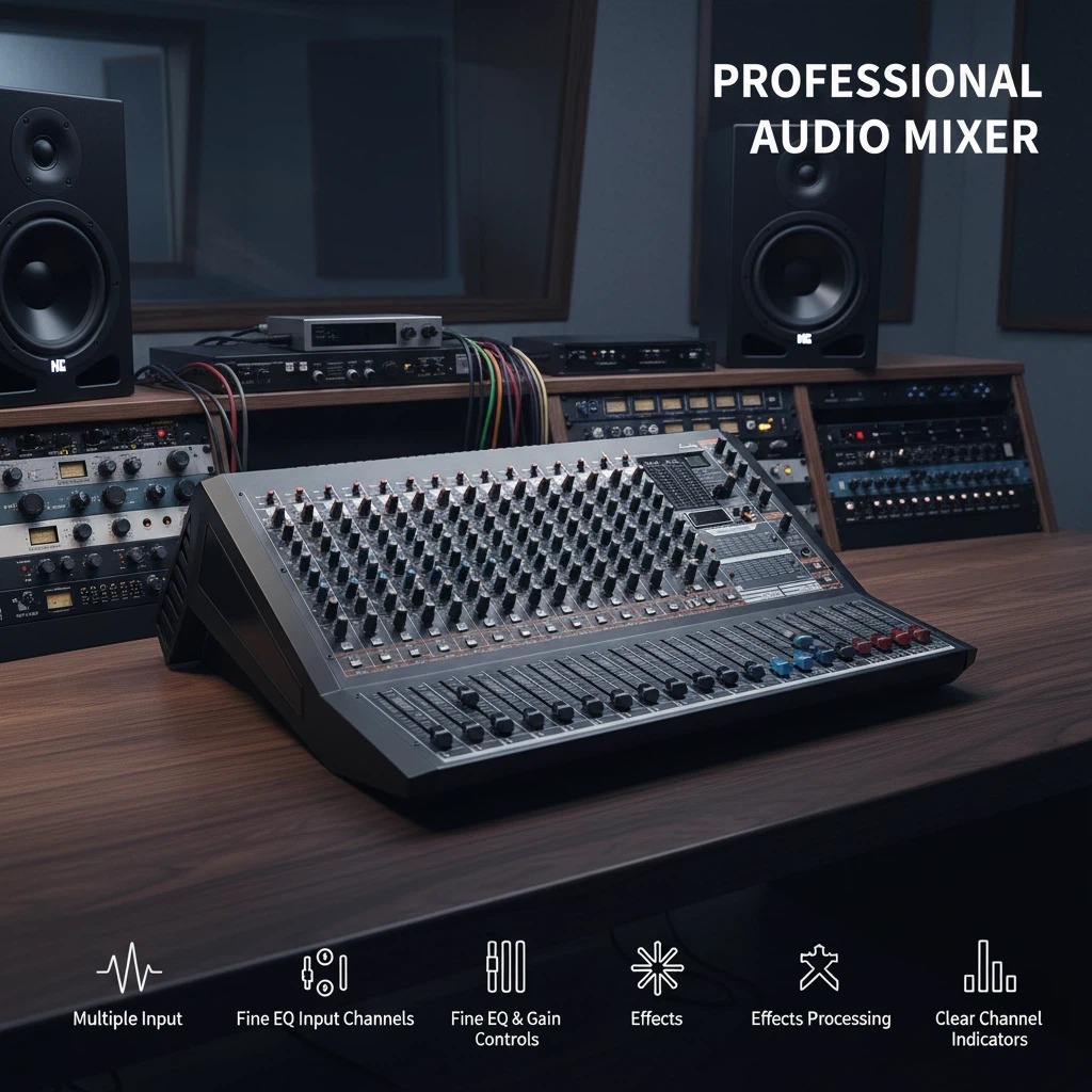 KCT-6016 16 Channel Mixing Console With 2 Group Output, AUX Send Return, 100mm Long Fader Professional Stage Audio Mixer