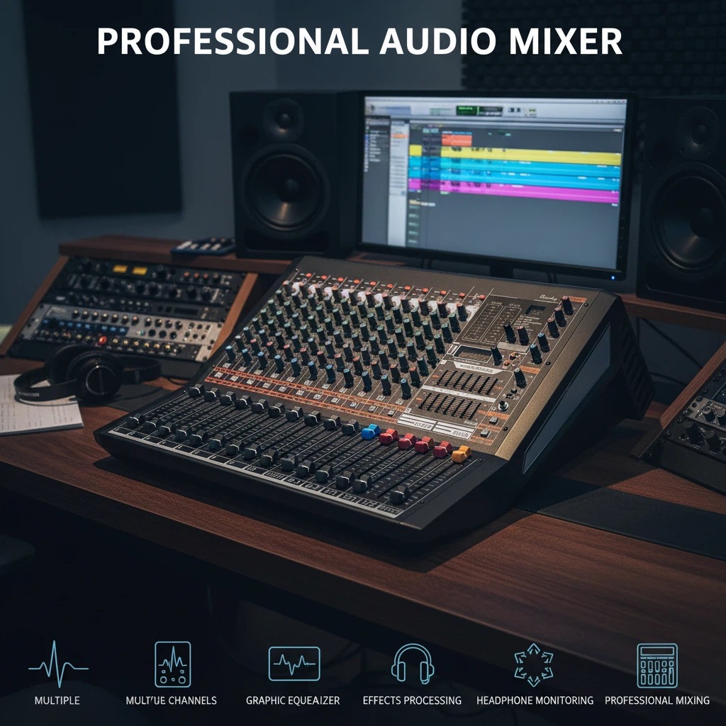 KCT-6012 12CH Studio Mixing Console 4 Band EQ AUX Send Return Long Stroke Fader Wide Voltage 80-240V Audio Mixer