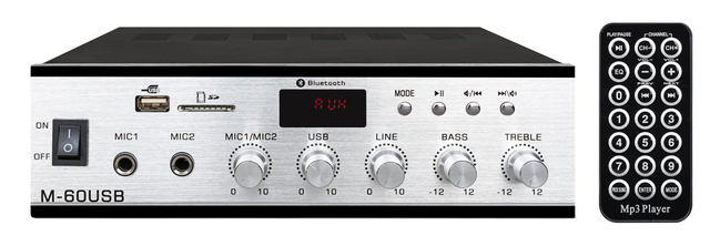 JBHKJ M-60USB 60W Professional PA Power Amplifier Class D 70V/100V 4-16 Ohm USB FM Home School Audio Amplifier