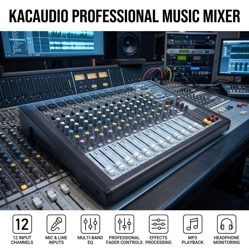 Professional 12-Channel Audio Mixing Console KCT-1212USB With AUX Send Return Stereo Record Output Monitor Function