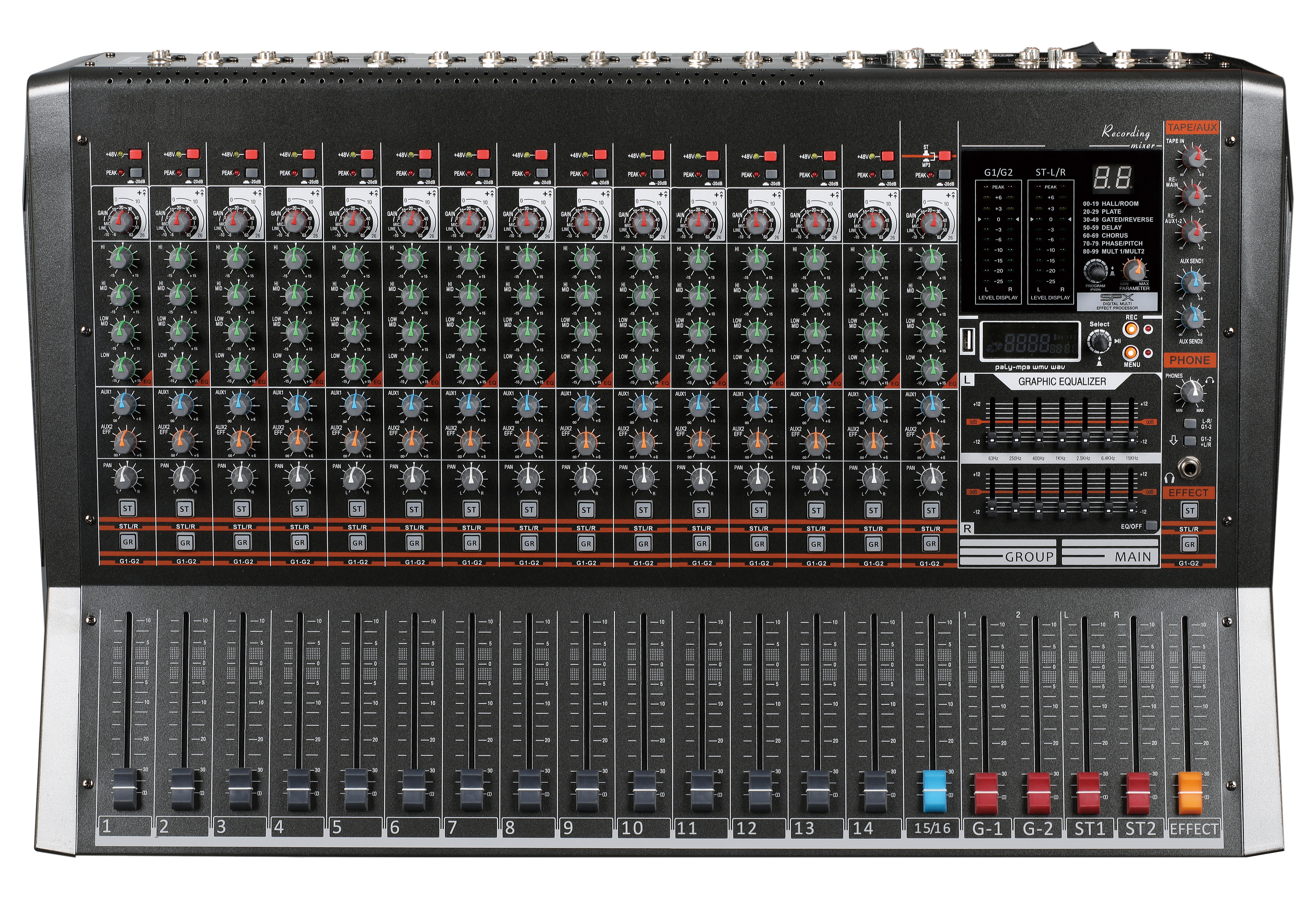 KCT-6016 16 Channel Mixing Console With 2 Group Output, AUX Send Return, 100mm Long Fader Professional Stage Audio Mixer