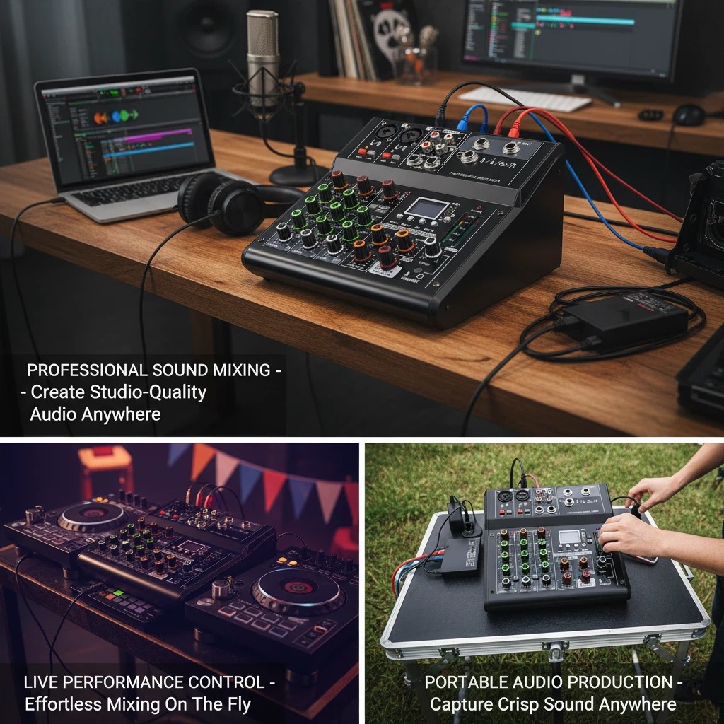 F4 Professional Mini Audio Mixer Bluetooth Sound Card MP3 Decoder 48V Phantom Power Multi-channel Input Delay Effect With Computer Control Function