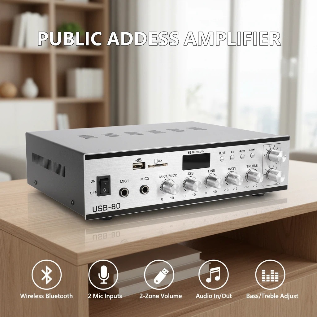 High Quality 80W Mini Power Amplifier 70V 100V 4-16 Ohm Audio PA Amplifier Support USB FM JBHKJ USB-80