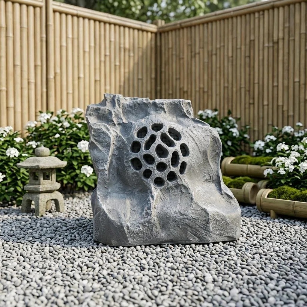 CP-44 20W All Weather Rock Shaped Outdoor Garden Speaker 5" Full-Range Woofer Glass Cabinet 8Ω Wired PA Speaker