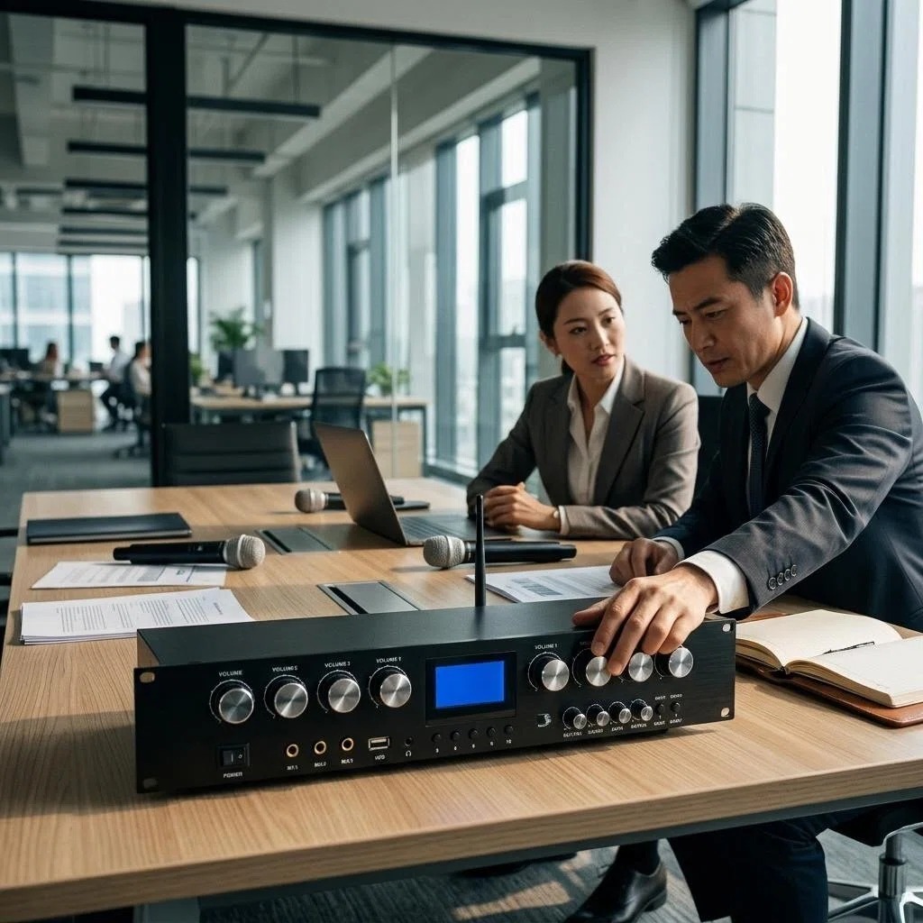 8×50W Background Music System Amplifier KCK-850USB Dual Microphone Input Remote Control Digital Point Sing Function