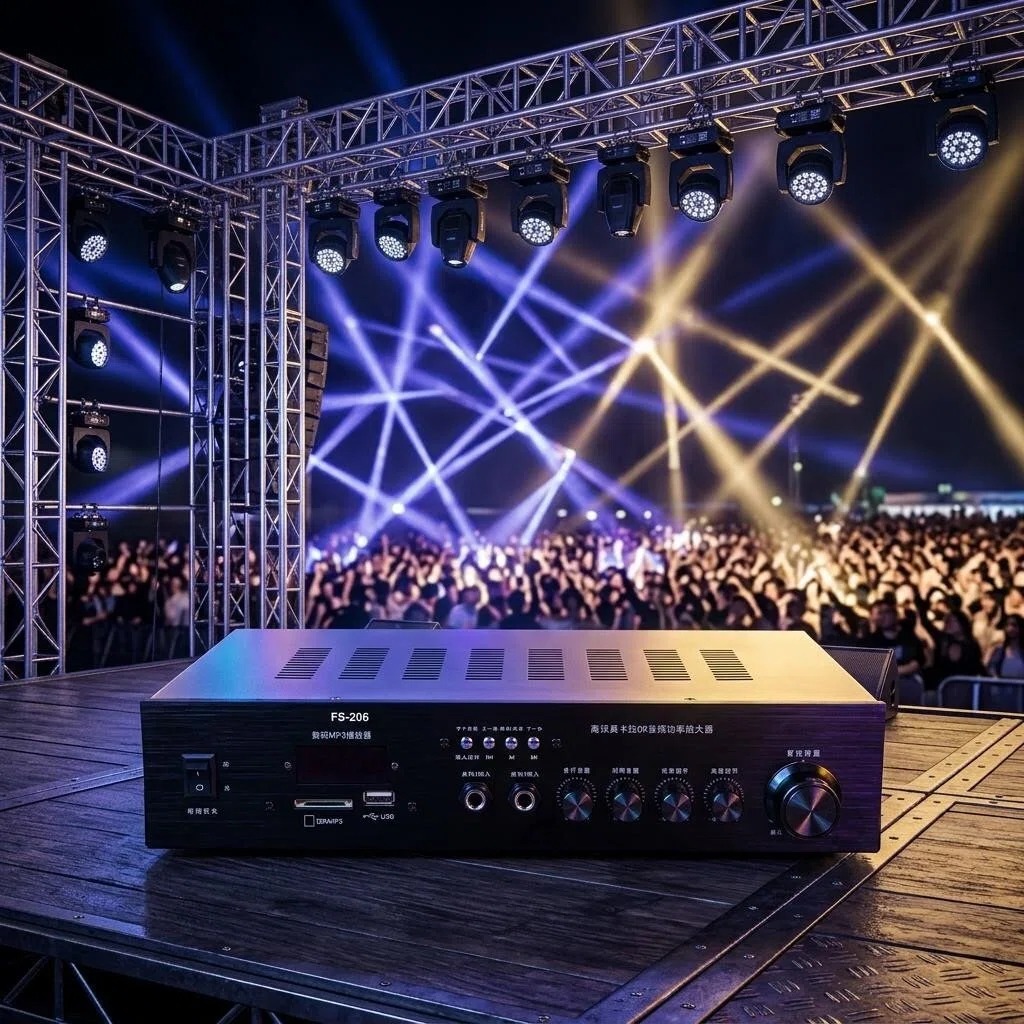 FS-206 Professional PA Amplifier with DSP Bluetooth FM USB 60W×2 Channel Audio Power Amplifier for Home KTV Meeting Room